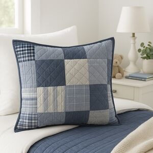 Pottery Barn Kids Wilder Patchwork Euro Sham Navy Multi Hand-Quilted Cotton